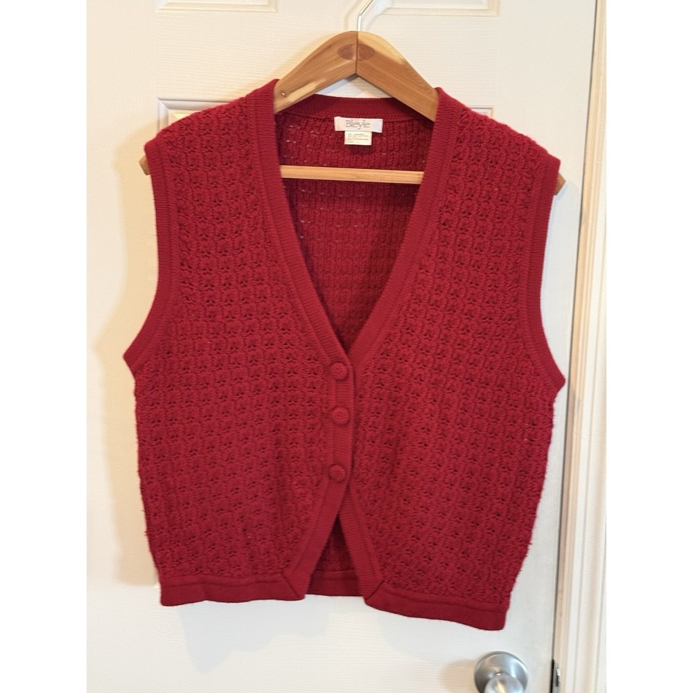 Bleyle Lambswool  Red Knit Sweater Vest Women's Size Large Fall Winter Casual